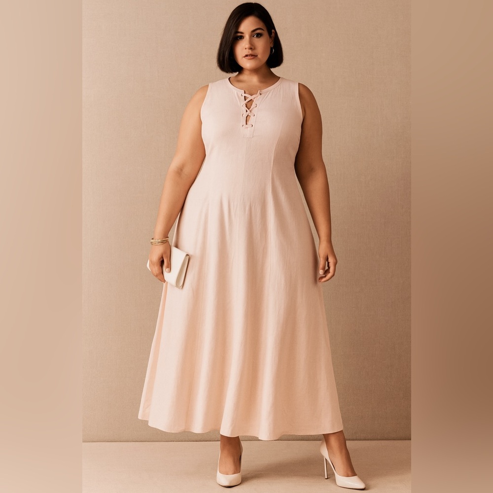 Lennie New York Pale Pink Lace-Up Sleeveless Maxi Dress - Plus Size 14